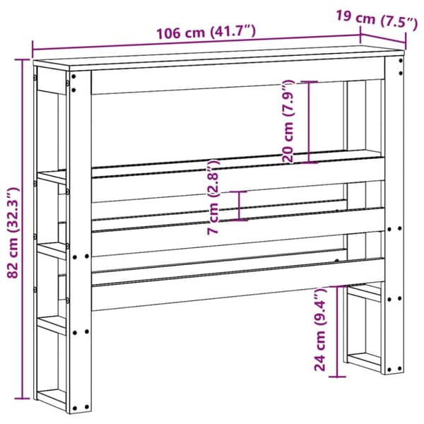 vidaXL Sängynpääty hyllyillä vahanruskea 100 cm täysi mänty