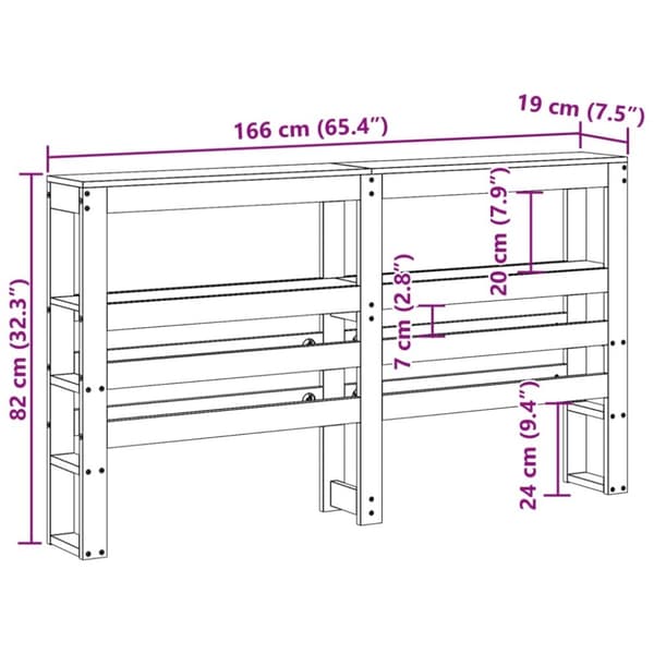 vidaXL sengegavl med hylder 160 cm massivt fyrretræ gyldenbrun