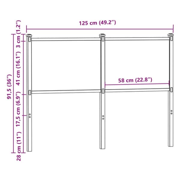 vidaXL Sängynpääty savutammi 120 cm tekninen puu ja teräs