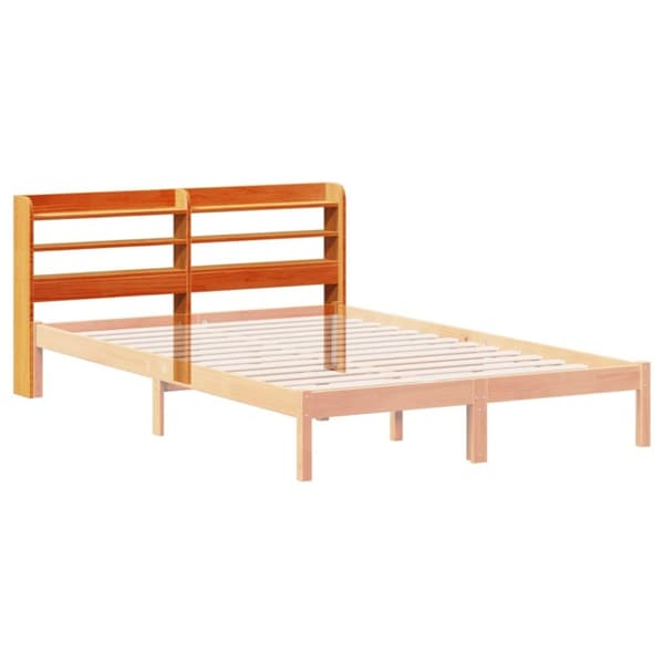 vidaXL Sängynpääty hyllyillä vahanruskea 120 cm täysi mänty