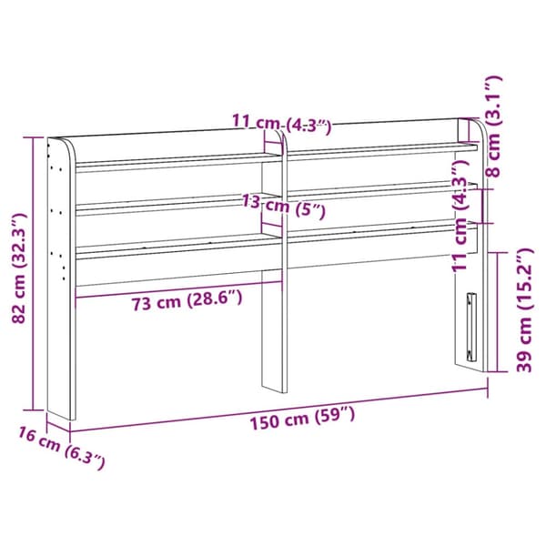 vidaXL sengegavl med hylder 140 cm massivt fyrretræ gyldenbrun