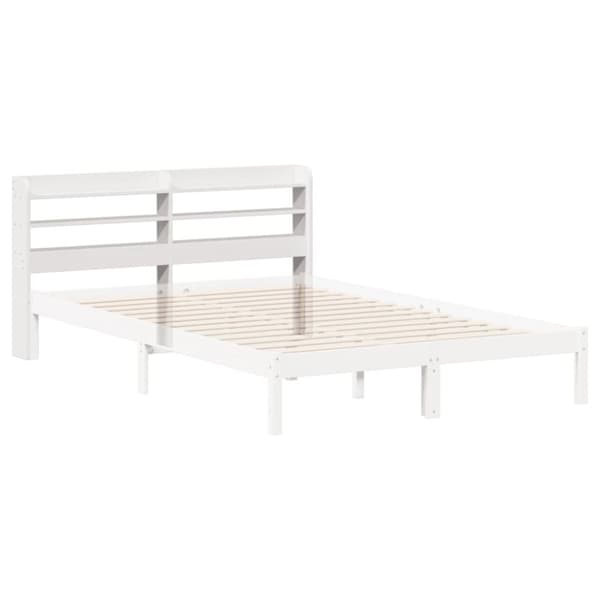 vidaXL Sängynpääty hyllyillä valkoinen 135 cm täysi mänty
