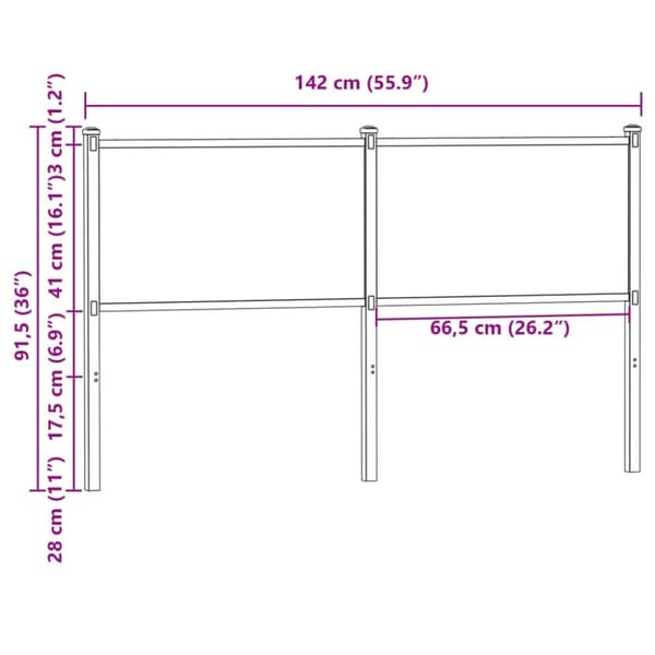 vidaXL Sängynpääty ruskea tammi 135 cm tekninen puu ja teräs