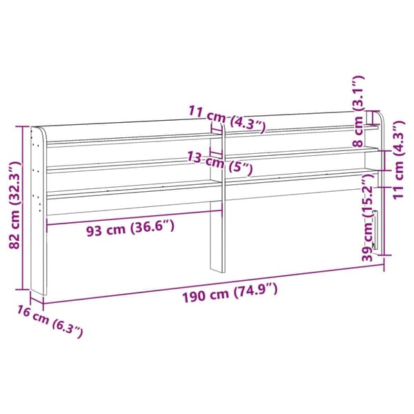 vidaXL Sängynpääty hyllyillä 180 cm täysi mänty