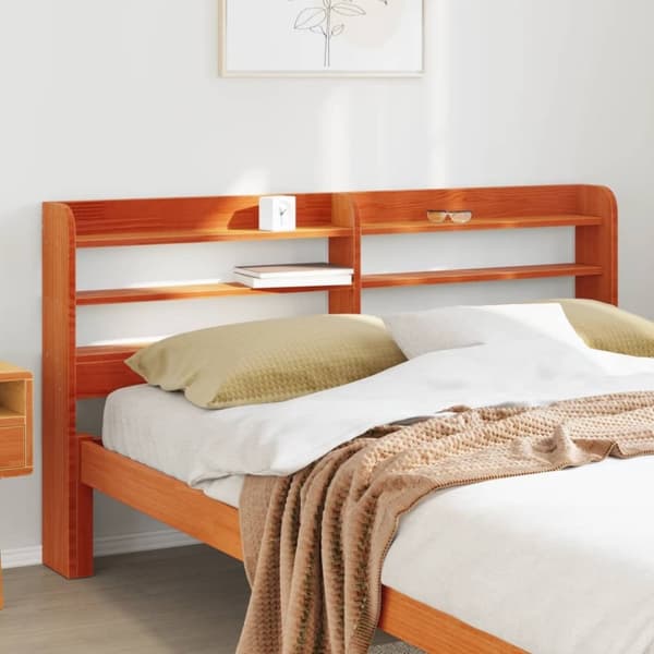 vidaXL Huvudgavel med hyllor vaxbrun 150 cm massiv furu