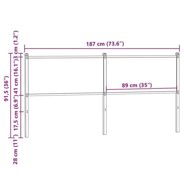 vidaXL Sängynpääty savutammi 180 cm tekninen puu ja teräs
