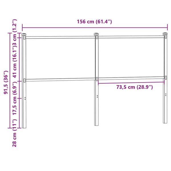 vidaXL Sängynpääty ruskea tammi 150 cm tekninen puu ja teräs