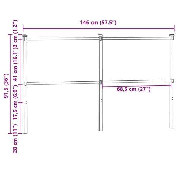 vidaXL Sängynpääty savutammi 140 cm tekninen puu ja teräs