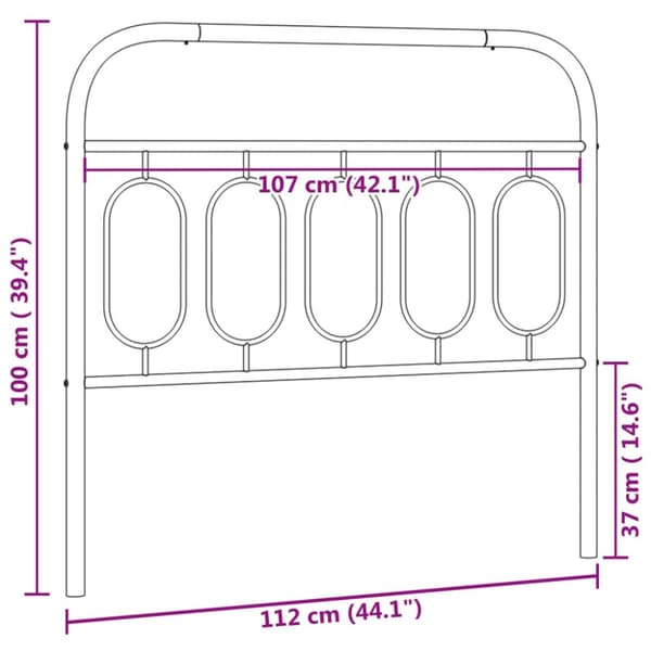 Metallinen sängynpääty musta 107 cm