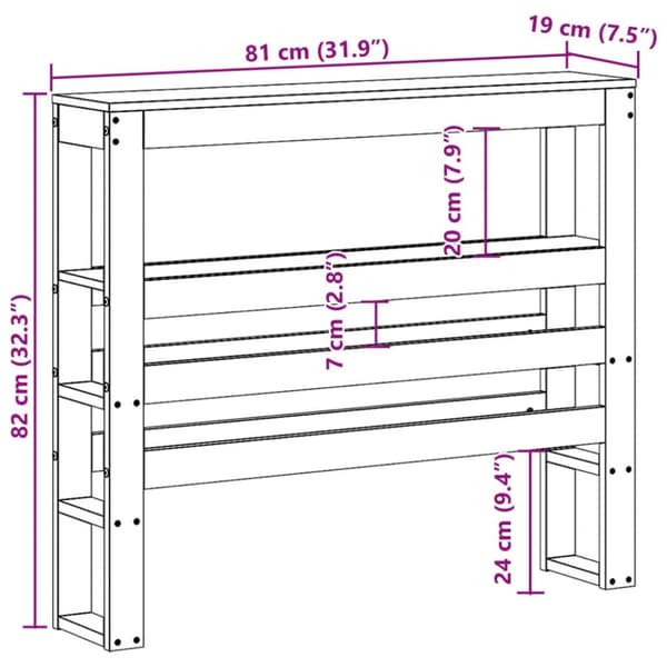 Sängynpääty hyllyillä vahanruskea 75 cm täysi mänty