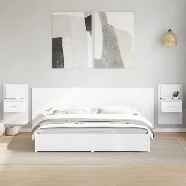 sengegavl med skabe 240 cm konstrueret træ hvid