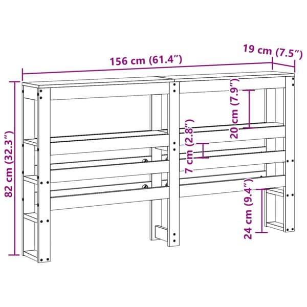 Sängynpääty hyllyillä valkoinen 150 cm täysi mänty