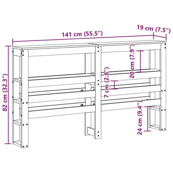 Sängynpääty hyllyillä vahanruskea 135 cm täysi mänty