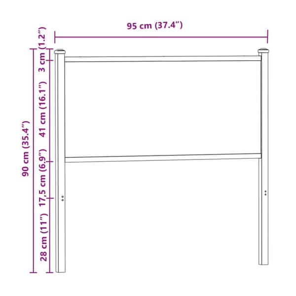 Sängynpääty Sonoma-tammi 90 cm tekninen puu ja teräs