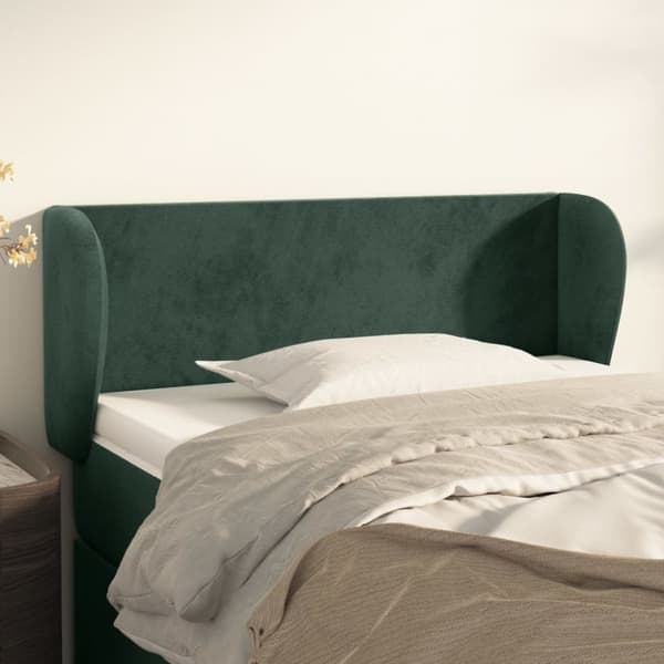 sengegavl med kanter 103x23x78/88 cm fløjl mørkegrøn