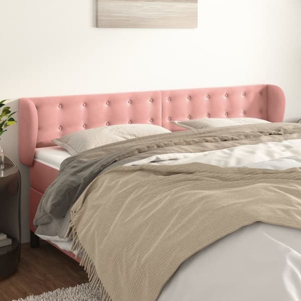 sengegavl med kanter 203x23x78/88 cm fløjl lyserød