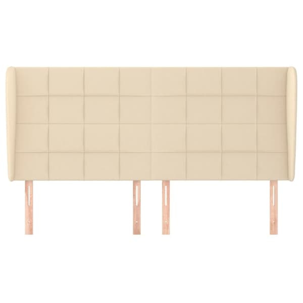 sengegavl med kanter 203x23x118/128 cm stof cremefarvet