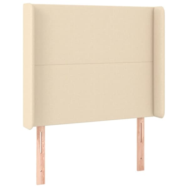 sengegavl med LED-lys 83x16x118/128 cm stof cremefarvet