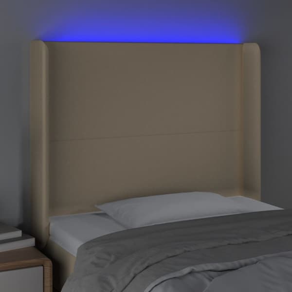 sengegavl med LED-lys 83x16x118/128 cm stof cremefarvet