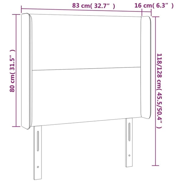 sengegavl med LED-lys 83x16x118/128 cm stof cremefarvet