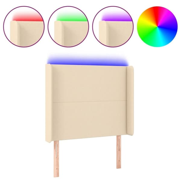 sengegavl med LED-lys 83x16x118/128 cm stof cremefarvet
