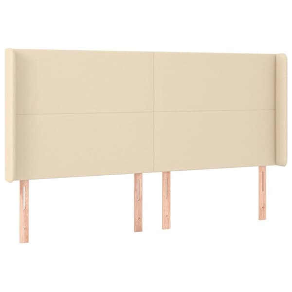 sengegavl med LED-lys 163x16x118/128 cm stof cremefarvet
