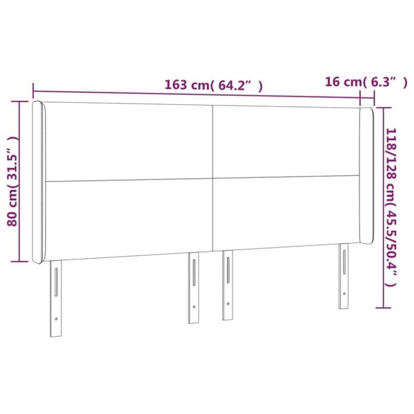sengegavl med LED-lys 163x16x118/128 cm stof cremefarvet
