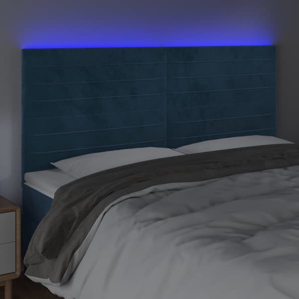 Sängyn pääty LED-valolla, tummansininen, 160x5x118/128 cm