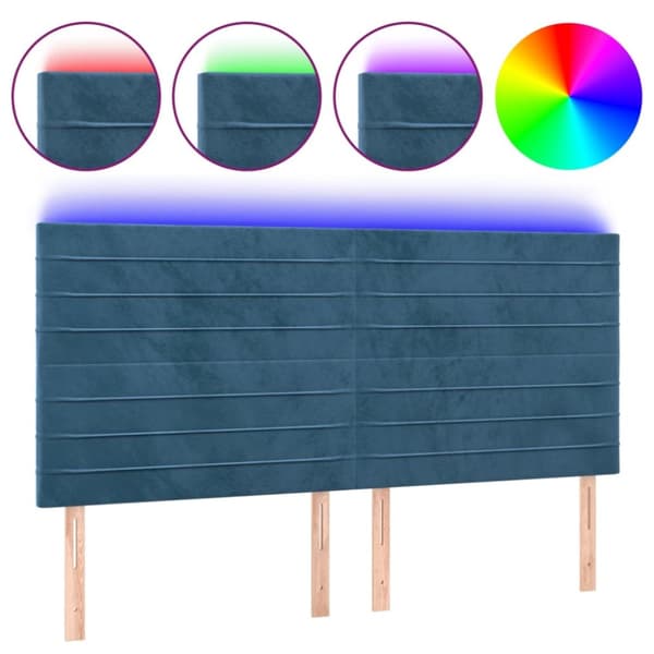 Sängyn pääty LED-valolla, tummansininen, 160x5x118/128 cm