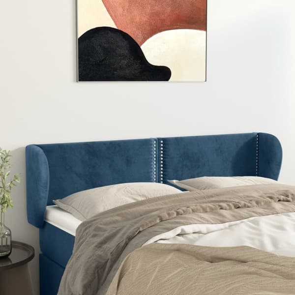sengegavl med kanter 147x23x78/88 cm fløjl mørkeblå