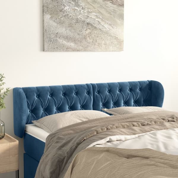 sengegavl med kanter 147x23x78/88 cm fløjl mørkeblå