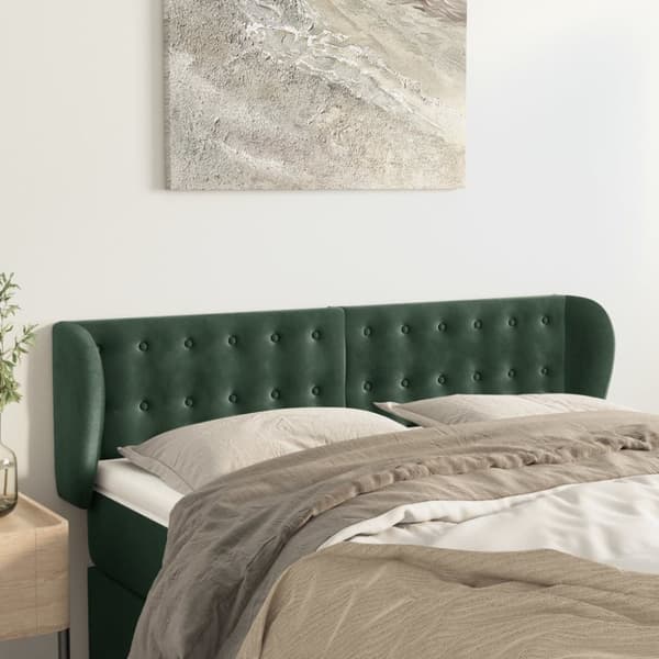 Sänggavel med kanter mörkgrön 147x23x78/88 cm sammet