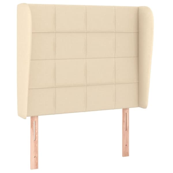 sengegavl med kanter 103x23x118/128 cm stof cremefarvet