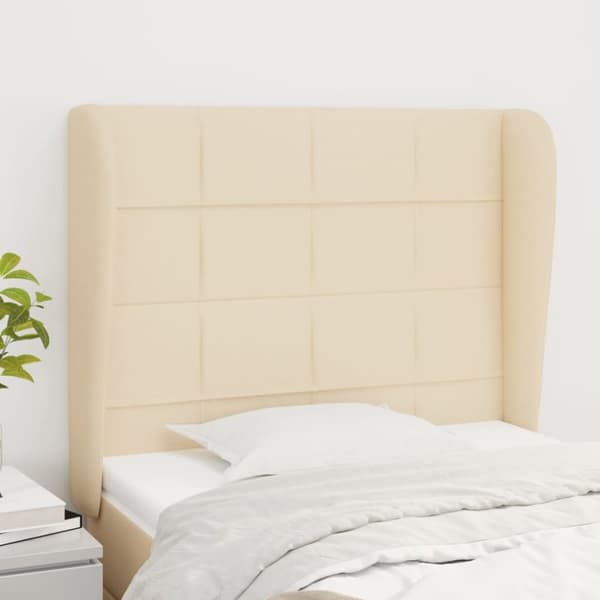 sengegavl med kanter 103x23x118/128 cm stof cremefarvet