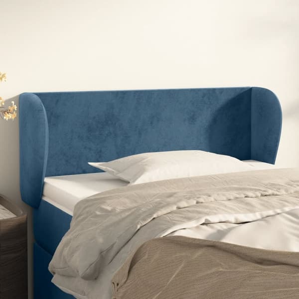 sengegavl med kanter 93x23x78/88 cm fløjl mørkeblå
