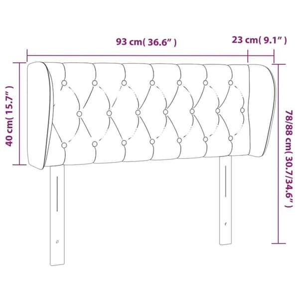 sengegavl med kanter 93x23x78/88 cm fløjl lyserød