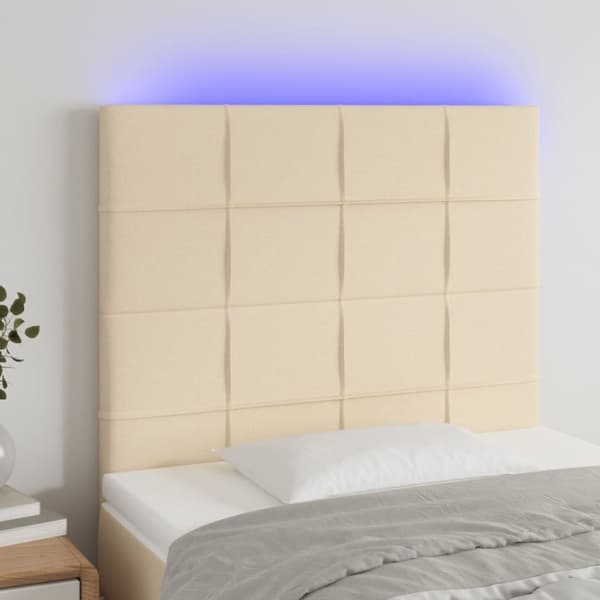 Sängyn pääty LED-valolla, kerma, 100x5x118/128 cm, kangas