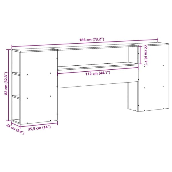 vidaXL Hodegavl med oppbevaring hvit 180 cm heltre furu