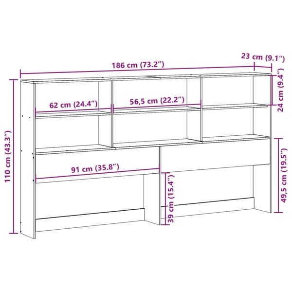 vidaXL Hodegavl med oppbevaring 180 cm heltre furu