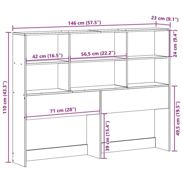 vidaXL Hodegavl med oppbevaring voksbrun 140 cm heltre furu