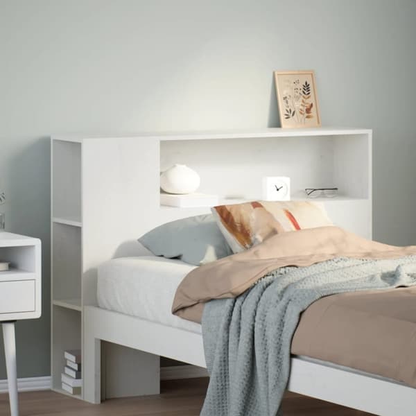 vidaXL sengegavl med opbevaring 90 cm massivt fyrretræ hvid