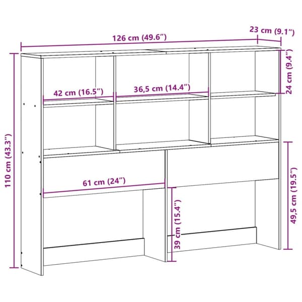 vidaXL Sängynpääty säilytystilalla valkoinen 120 cm täysi mänty