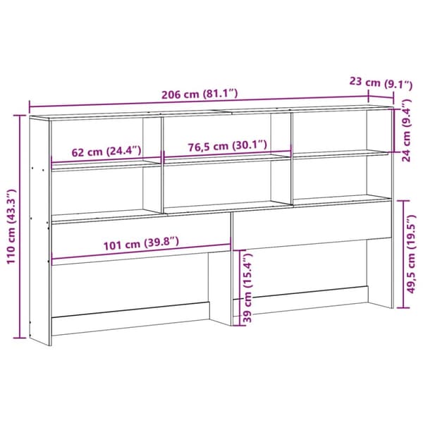 vidaXL Hodegavl med oppbevaring 200 cm heltre furu