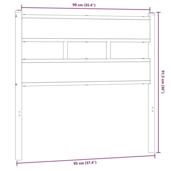 vidaXL Sängynpääty savutammi 90 cm rauta ja tekninen puu