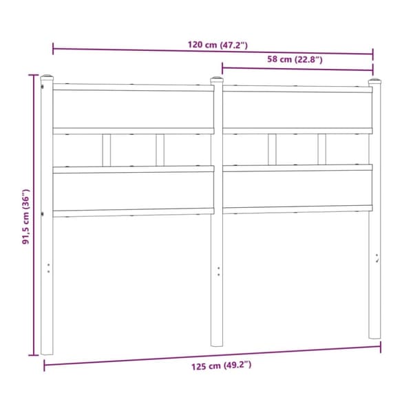 vidaXL Hodegavl sonoma eik 120 cm jern og konstruert tre