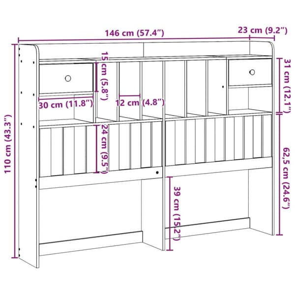 vidaXL Hodegavl med oppbevaring voksbrun 140 cm heltre furu