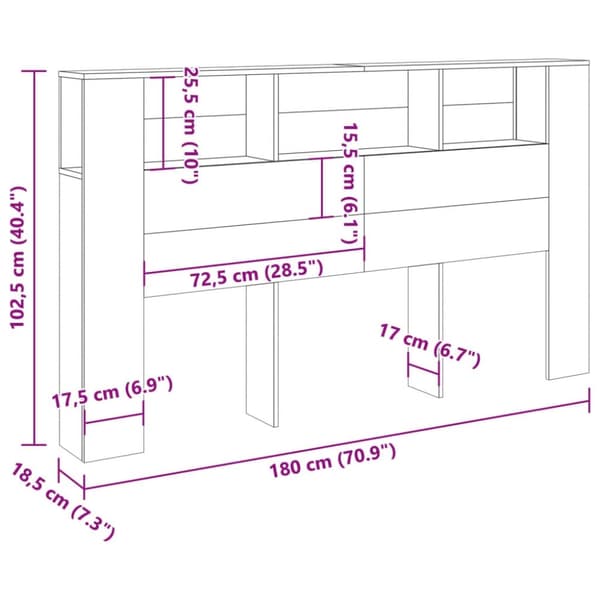 vidaXL Päätylevykaappi vanha puu 180x18,5x102,5 cm tekninen puu
