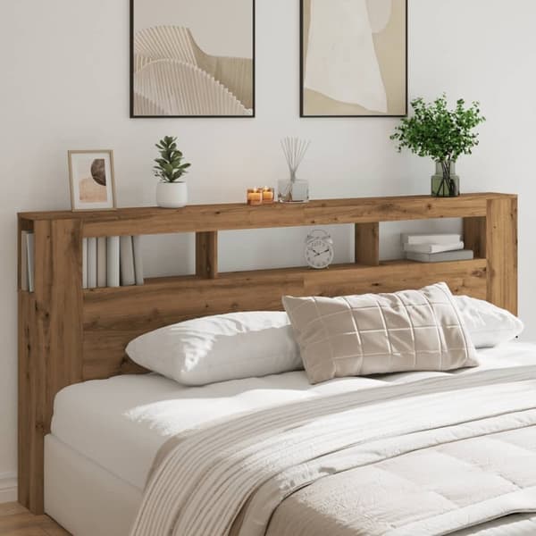 vidaXL Sängynpääty LED-valoilla artesaani tammi 220x18,5x103,5 cm puu