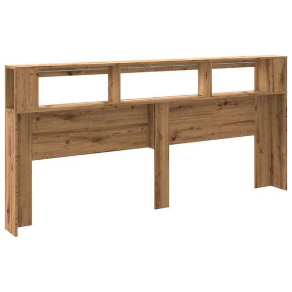 vidaXL Sängynpääty LED-valoilla artesaani tammi 220x18,5x103,5 cm puu