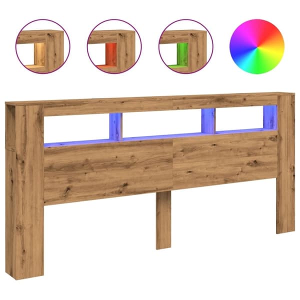 vidaXL Sängynpääty LED-valoilla artesaani tammi 220x18,5x103,5 cm puu